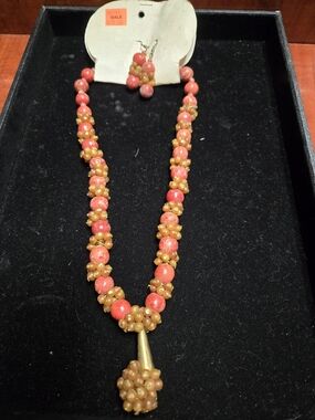 Women’s Coral Pink Beaded Necklace with Gold Accent